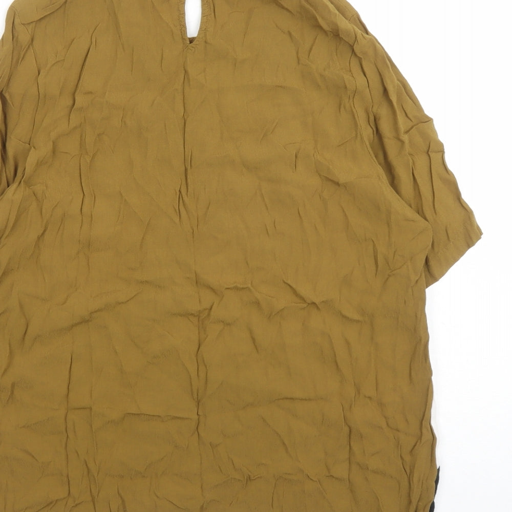 New Look Womens Brown Colourblock Viscose Basic Blouse Size 16 Round Neck
