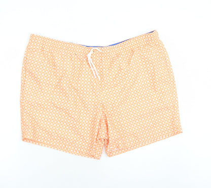 Marks and Spencer Mens Orange Geometric Polyester Sweat Shorts Size 3XL L6 in Regular Drawstring - Elasticated Waist Swim Shorts Pockets
