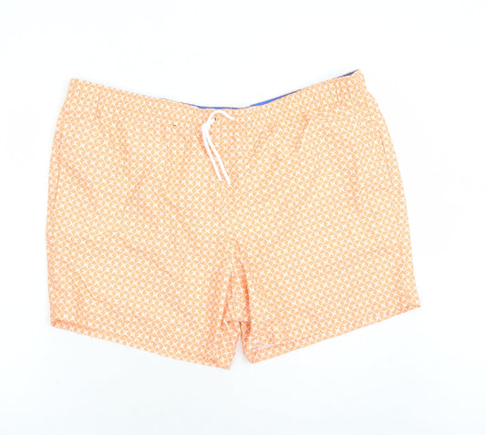 Marks and Spencer Mens Orange Geometric Polyester Sweat Shorts Size 3XL L6 in Regular Drawstring - Elasticated Waist Swim Shorts Pockets