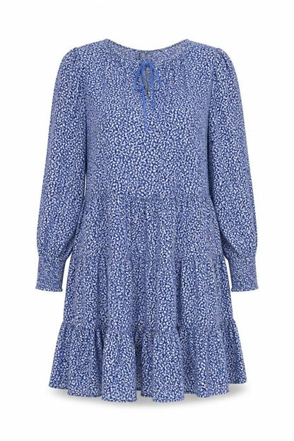 Marks and Spencer Womens Blue Floral Cotton A-Line Size 12 Round Neck Button - Drawstring Waist