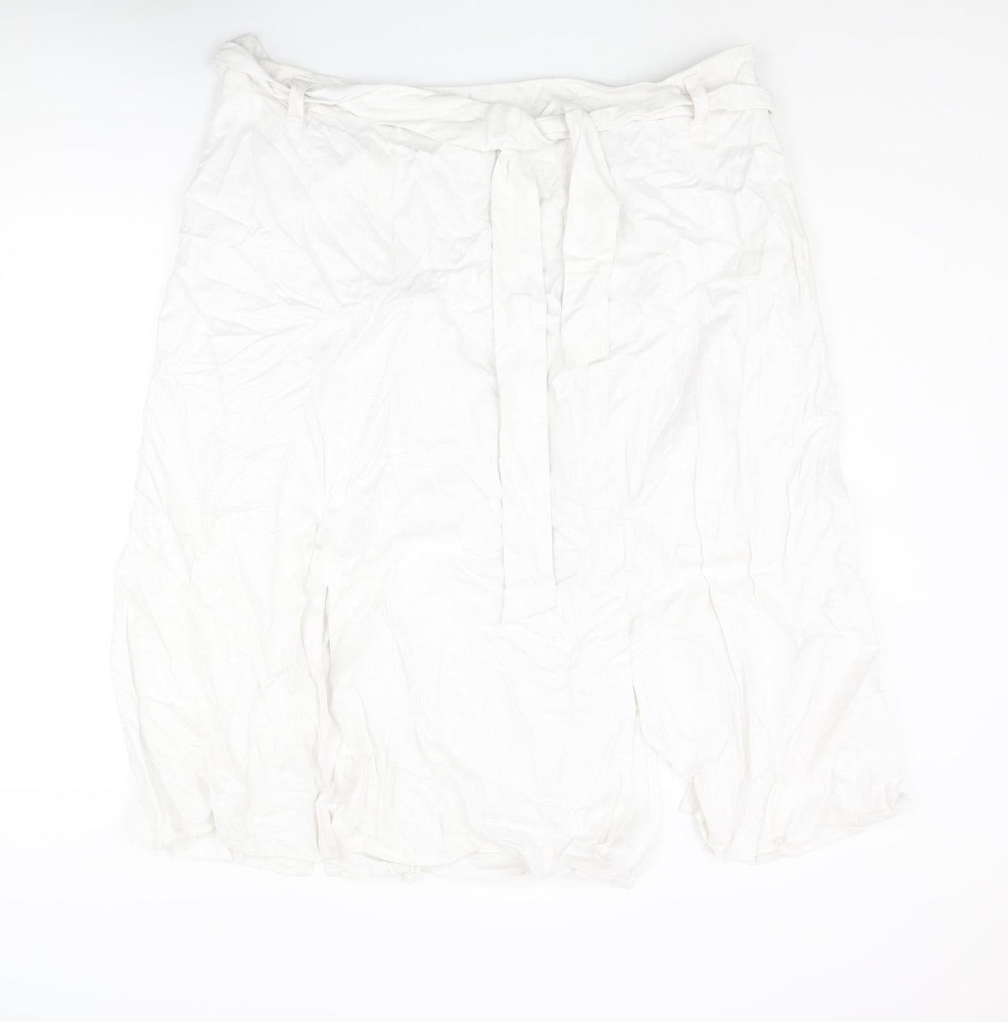 Marks and Spencer Womens White Linen Straight & Pencil Skirt Size 24 Zip - Slits Belted
