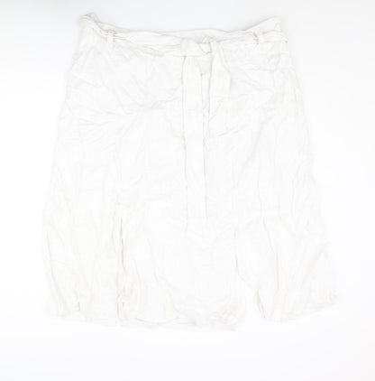 Marks and Spencer Womens White Linen Straight & Pencil Skirt Size 24 Zip - Slits Belted