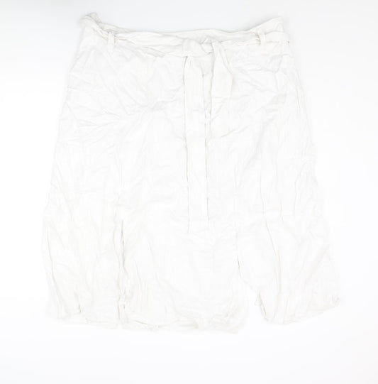Marks and Spencer Womens White Linen Straight & Pencil Skirt Size 24 Zip - Slits Belted