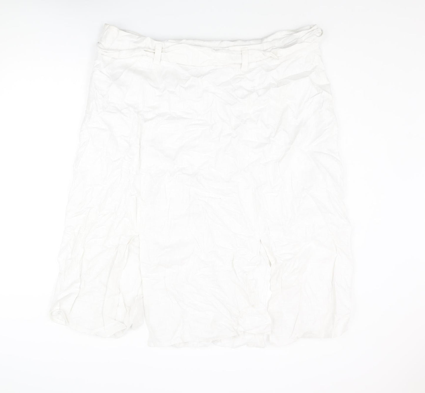 Marks and Spencer Womens White Linen Straight & Pencil Skirt Size 24 Zip - Slits Belted