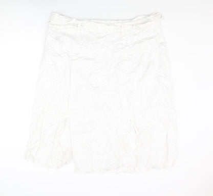 Marks and Spencer Womens White Linen Straight & Pencil Skirt Size 24 Zip - Slits Belted