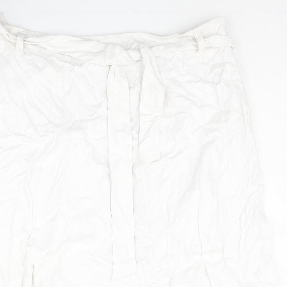 Marks and Spencer Womens White Linen Straight & Pencil Skirt Size 24 Zip - Slits Belted