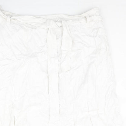 Marks and Spencer Womens White Linen Straight & Pencil Skirt Size 24 Zip - Slits Belted