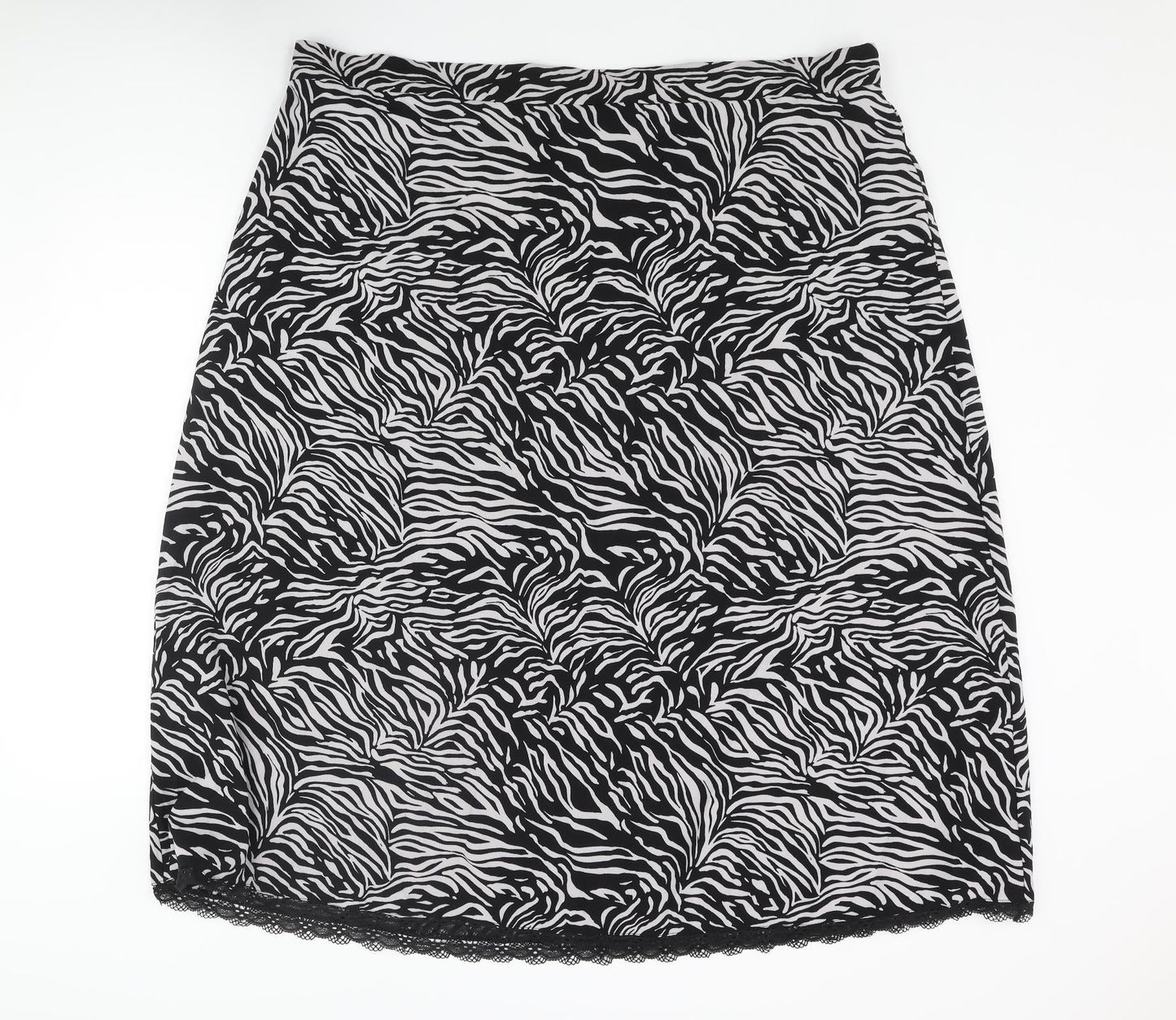 Marks and Spencer Womens Black Animal Print Polyester A-Line Skirt Size 24 - Lace Trim Zebra Print
