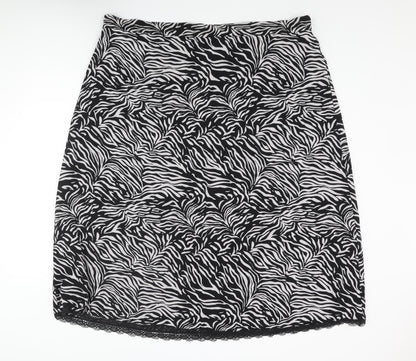 Marks and Spencer Womens Black Animal Print Polyester A-Line Skirt Size 24 - Lace Trim Zebra Print