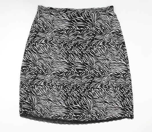 Marks and Spencer Womens Black Animal Print Polyester A-Line Skirt Size 24 - Lace Trim Zebra Print