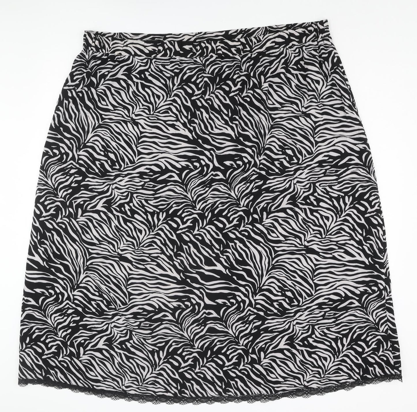 Marks and Spencer Womens Black Animal Print Polyester A-Line Skirt Size 24 - Lace Trim Zebra Print