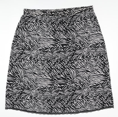 Marks and Spencer Womens Black Animal Print Polyester A-Line Skirt Size 24 - Lace Trim Zebra Print