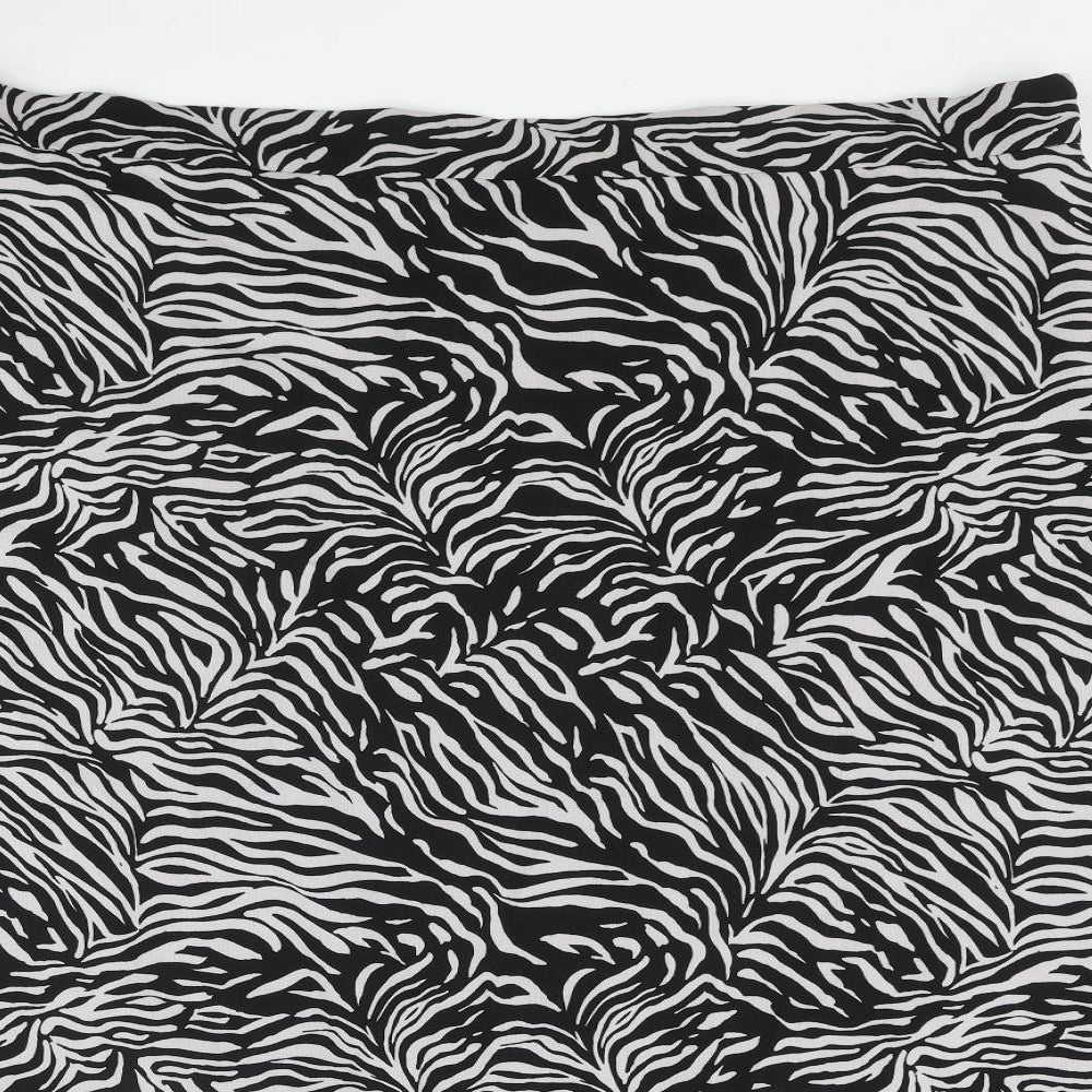 Marks and Spencer Womens Black Animal Print Polyester A-Line Skirt Size 24 - Lace Trim Zebra Print