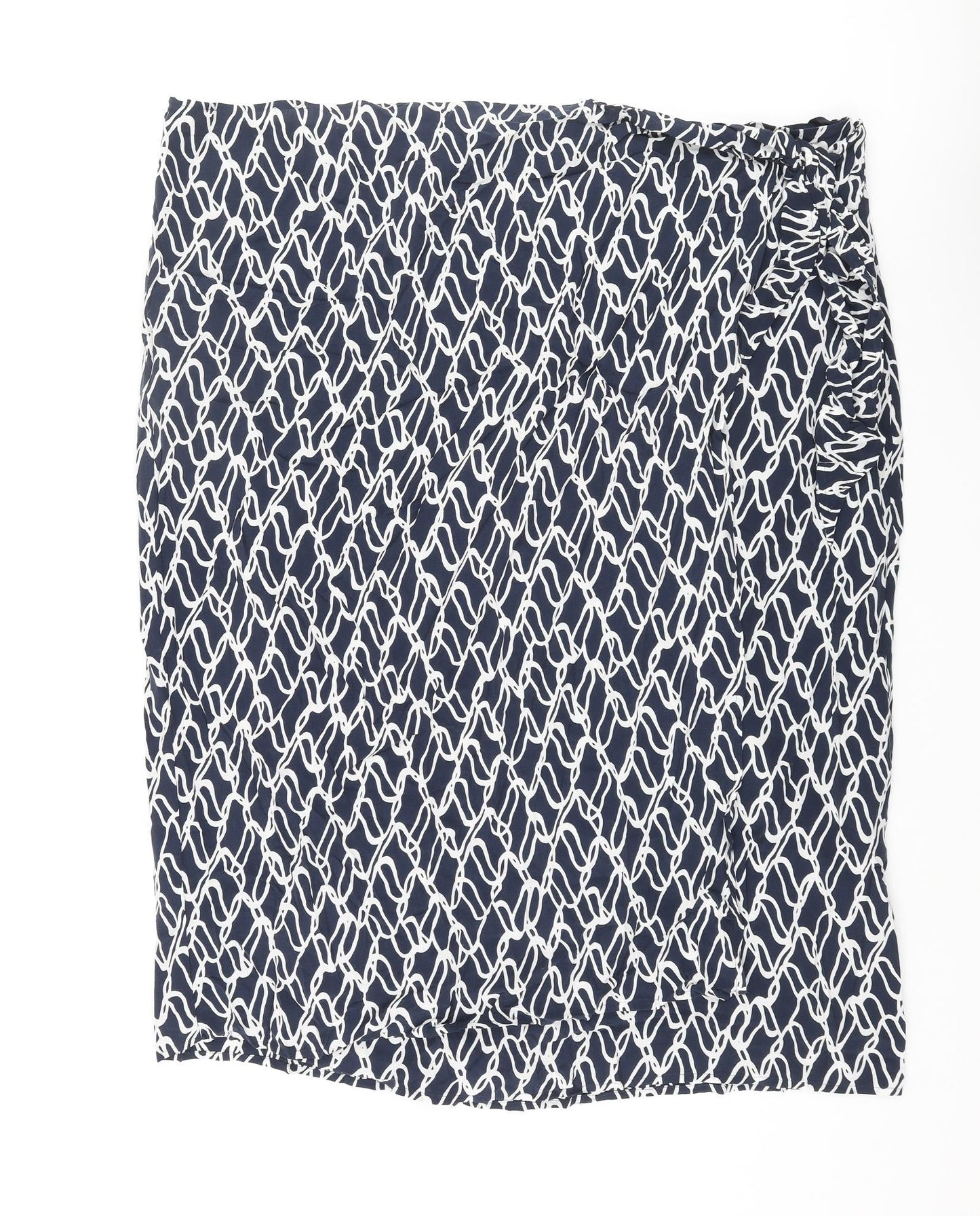 Autograph Womens Blue Geometric Cupro Wrap Skirt Size 24 Zip