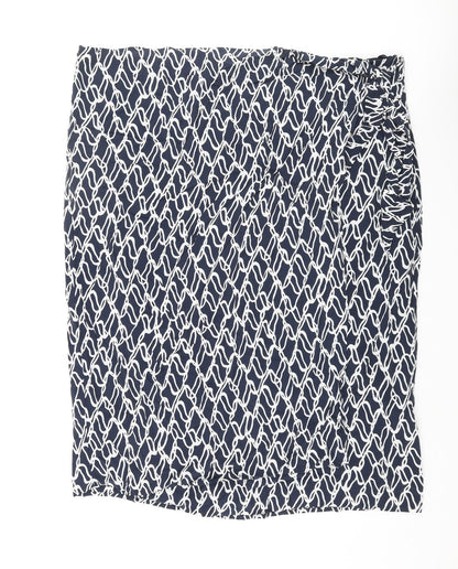 Autograph Womens Blue Geometric Cupro Wrap Skirt Size 24 Zip