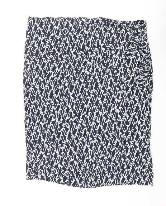 Autograph Womens Blue Geometric Cupro Wrap Skirt Size 24 Zip