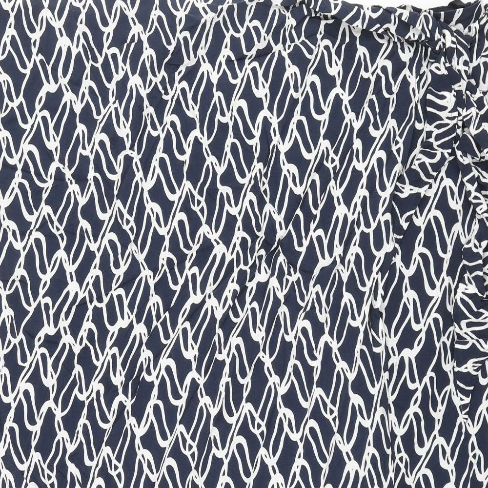 Autograph Womens Blue Geometric Cupro Wrap Skirt Size 24 Zip