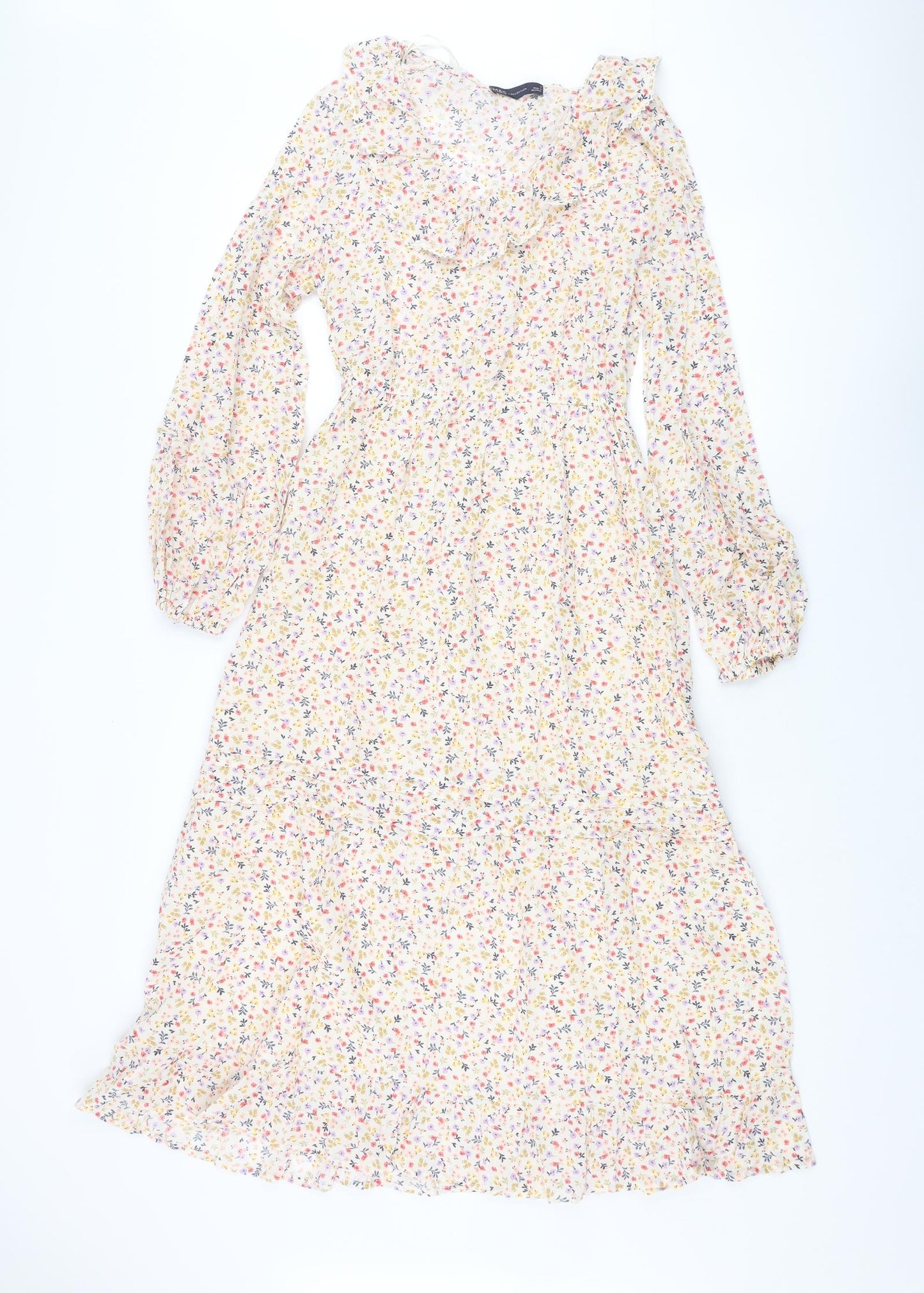 Marks and Spencer Womens Multicoloured Floral Cotton Shift Size 6 Collared Pullover