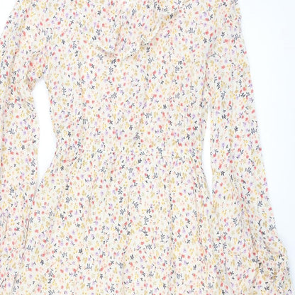 Marks and Spencer Womens Multicoloured Floral Cotton Shift Size 6 Collared Pullover