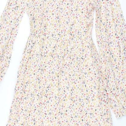 Marks and Spencer Womens Multicoloured Floral Cotton Shift Size 6 Collared Pullover