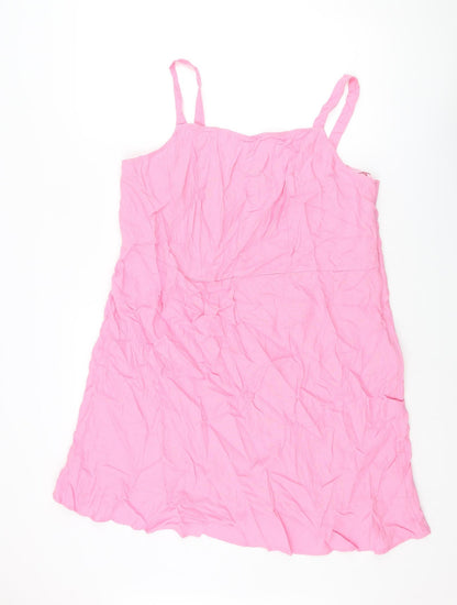 Marks and Spencer Womens Pink Linen Shift Size 20 Scoop Neck Zip