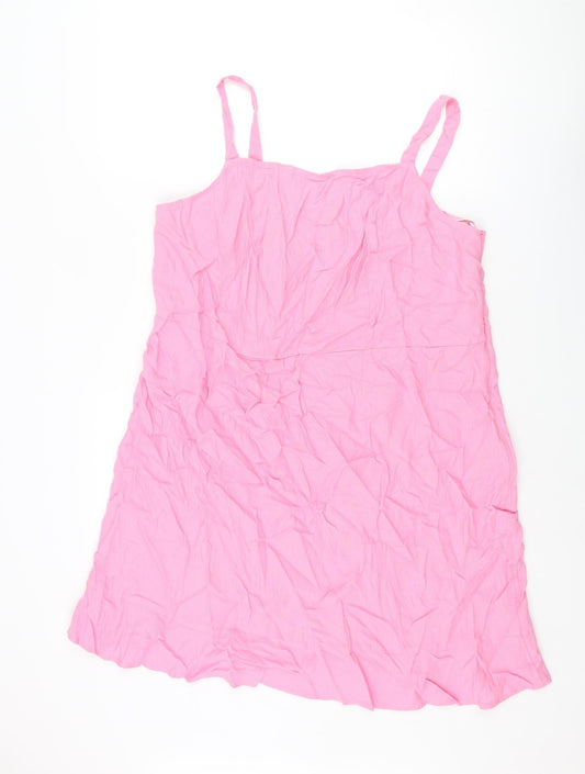 Marks and Spencer Womens Pink Linen Shift Size 20 Scoop Neck Zip