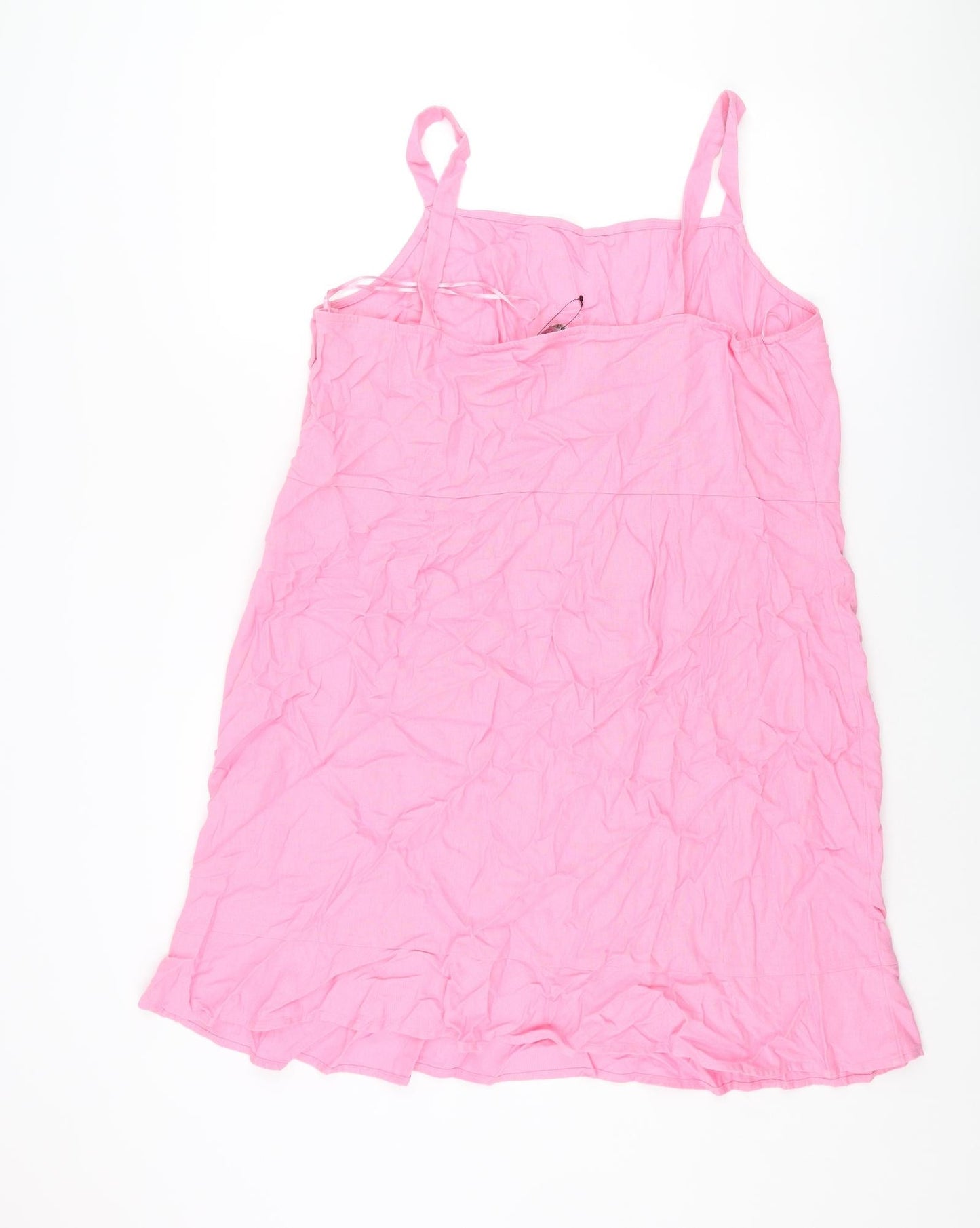 Marks and Spencer Womens Pink Linen Shift Size 20 Scoop Neck Zip
