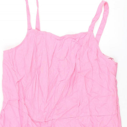 Marks and Spencer Womens Pink Linen Shift Size 20 Scoop Neck Zip