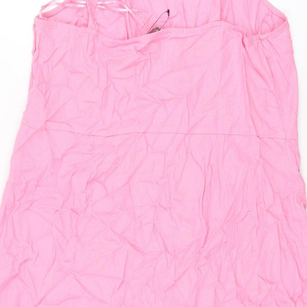 Marks and Spencer Womens Pink Linen Shift Size 20 Scoop Neck Zip