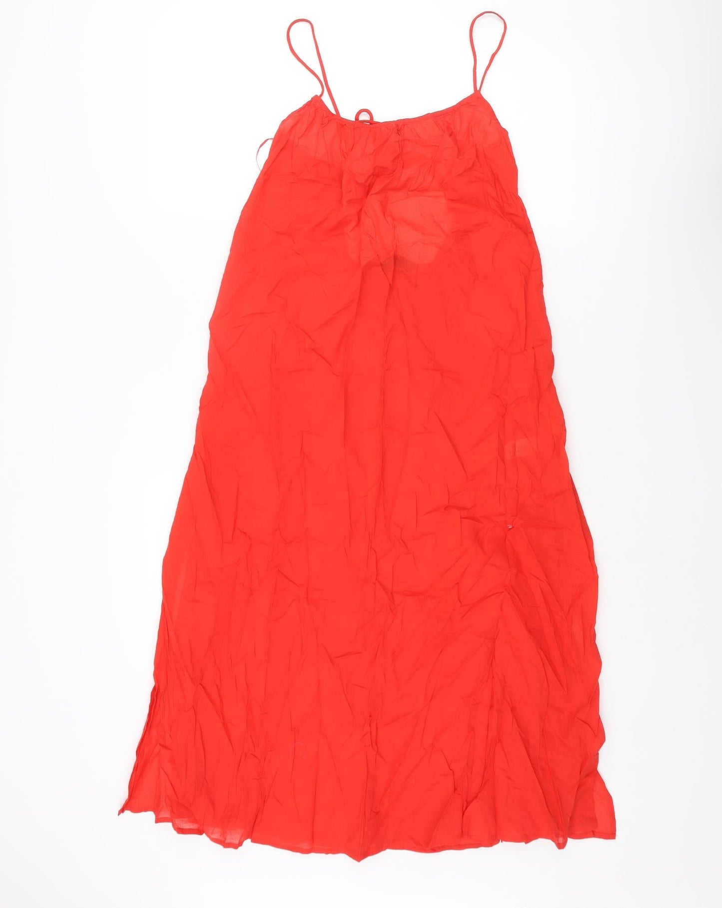 Marks and Spencer Womens Red Cotton Cover Up Size 8 - Dress Open Back Tie Semi Sheer