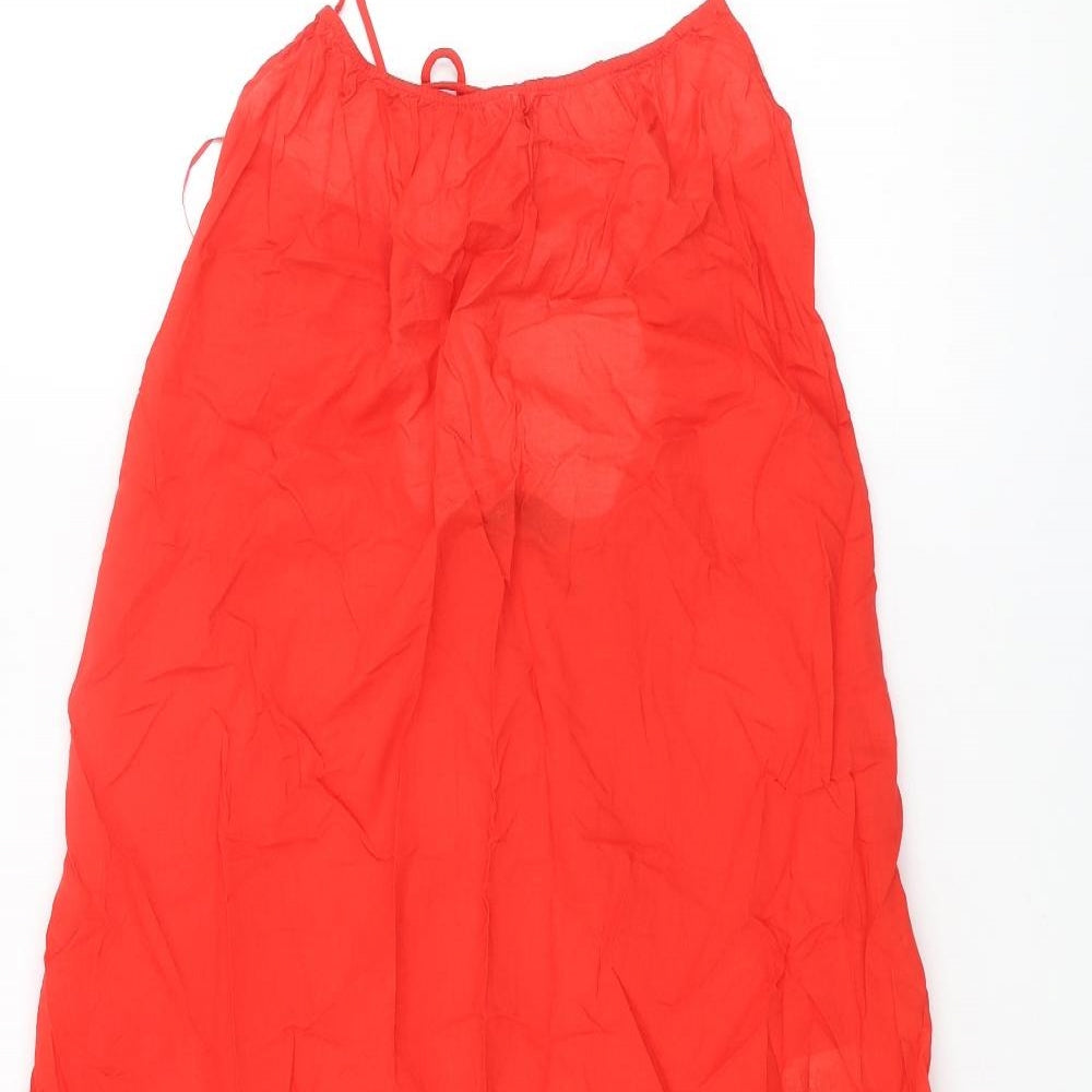 Marks and Spencer Womens Red Cotton Cover Up Size 8 - Dress Open Back Tie Semi Sheer