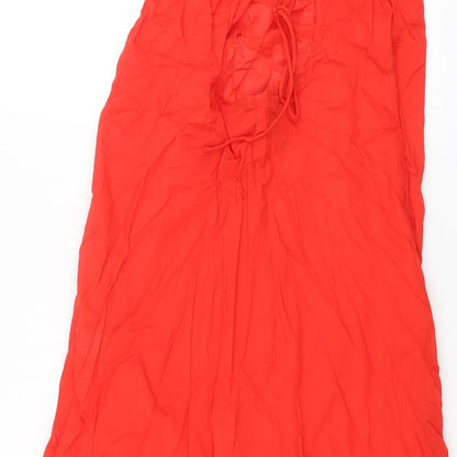 Marks and Spencer Womens Red Cotton Cover Up Size 8 - Dress Open Back Tie Semi Sheer