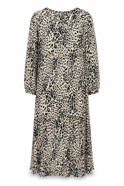 Marks and Spencer Womens Beige Animal Print Viscose Shift Size 12 Round Neck Button - Leopard Print