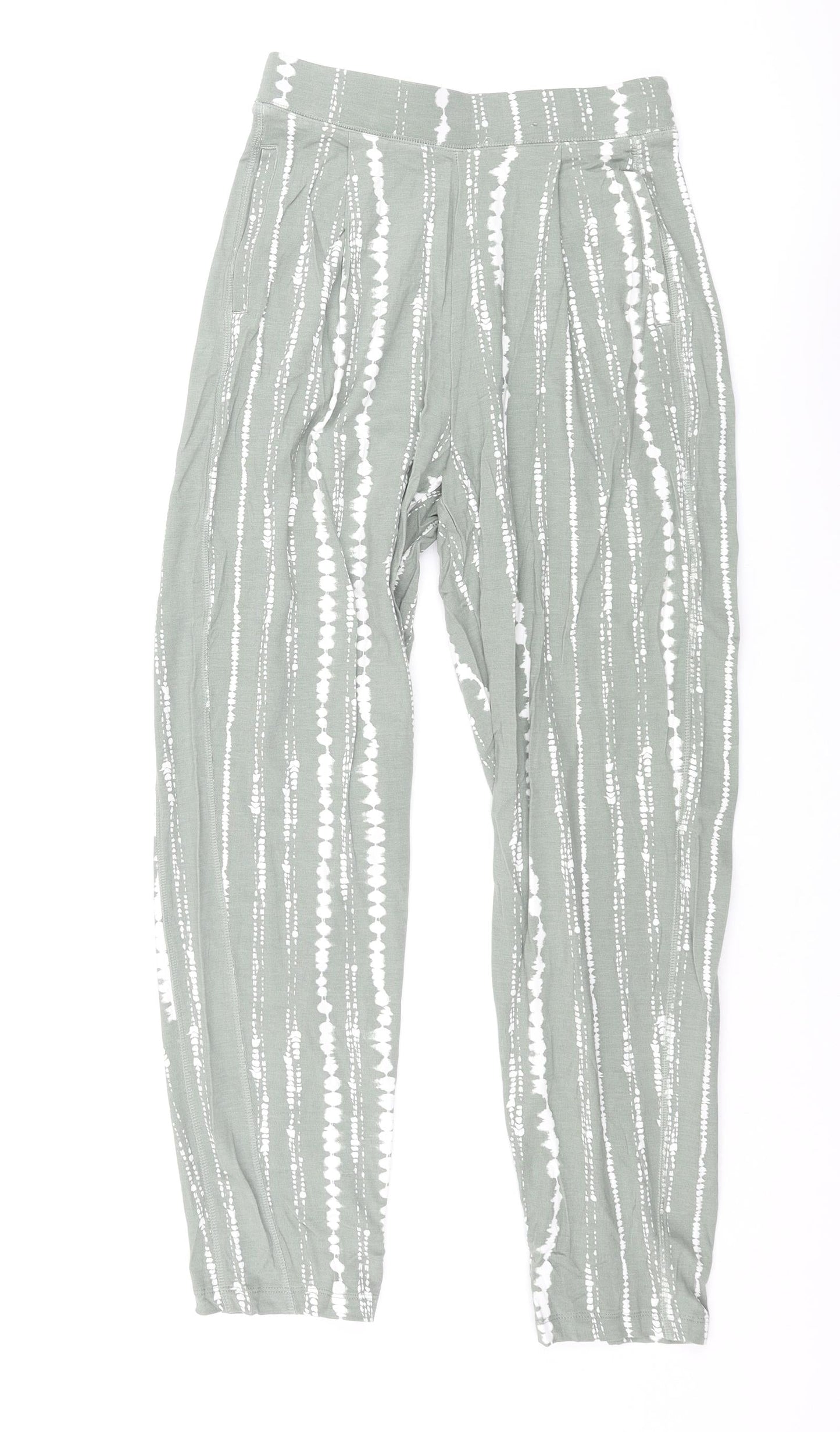 Marks and Womens Green Geometric Viscose Trousers Size 6 L26 in Regular