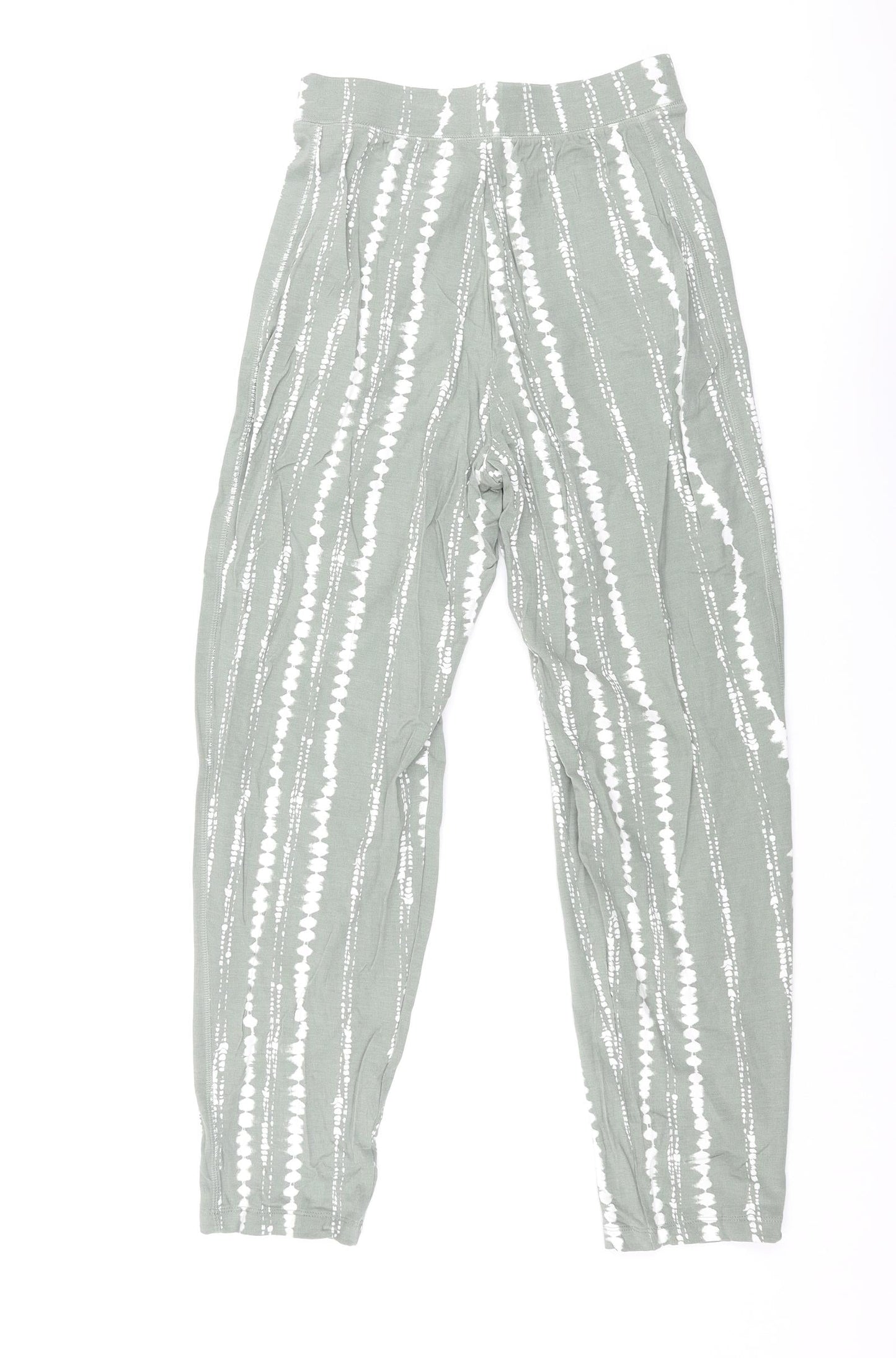Marks and Womens Green Geometric Viscose Trousers Size 6 L26 in Regular