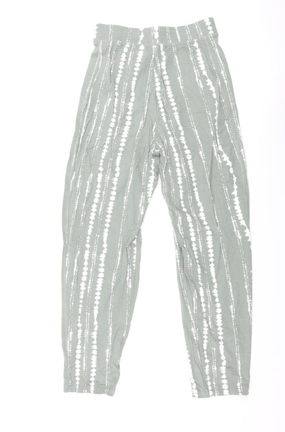 Marks and Womens Green Geometric Viscose Trousers Size 6 L26 in Regular