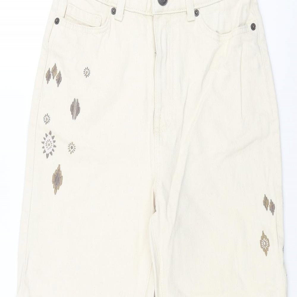 Mark Alexander Womens Beige Cotton Tapered Jeans Size 6 L27 in Regular Zip - Embroidered Detail