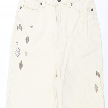 Mark Alexander Womens Beige Cotton Tapered Jeans Size 6 L27 in Regular Zip - Embroidered Detail