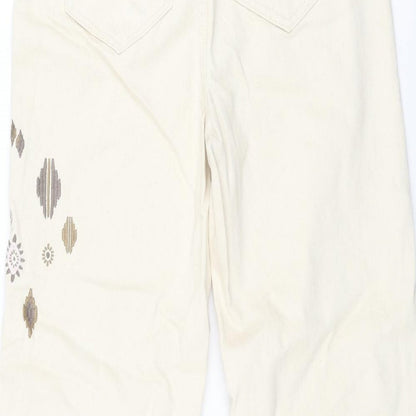 Mark Alexander Womens Beige Cotton Tapered Jeans Size 6 L27 in Regular Zip - Embroidered Detail