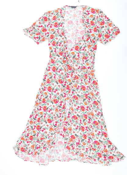 Marks and Spencer Womens Multicoloured Floral Viscose Wrap Dress Size 6 V-Neck Tie