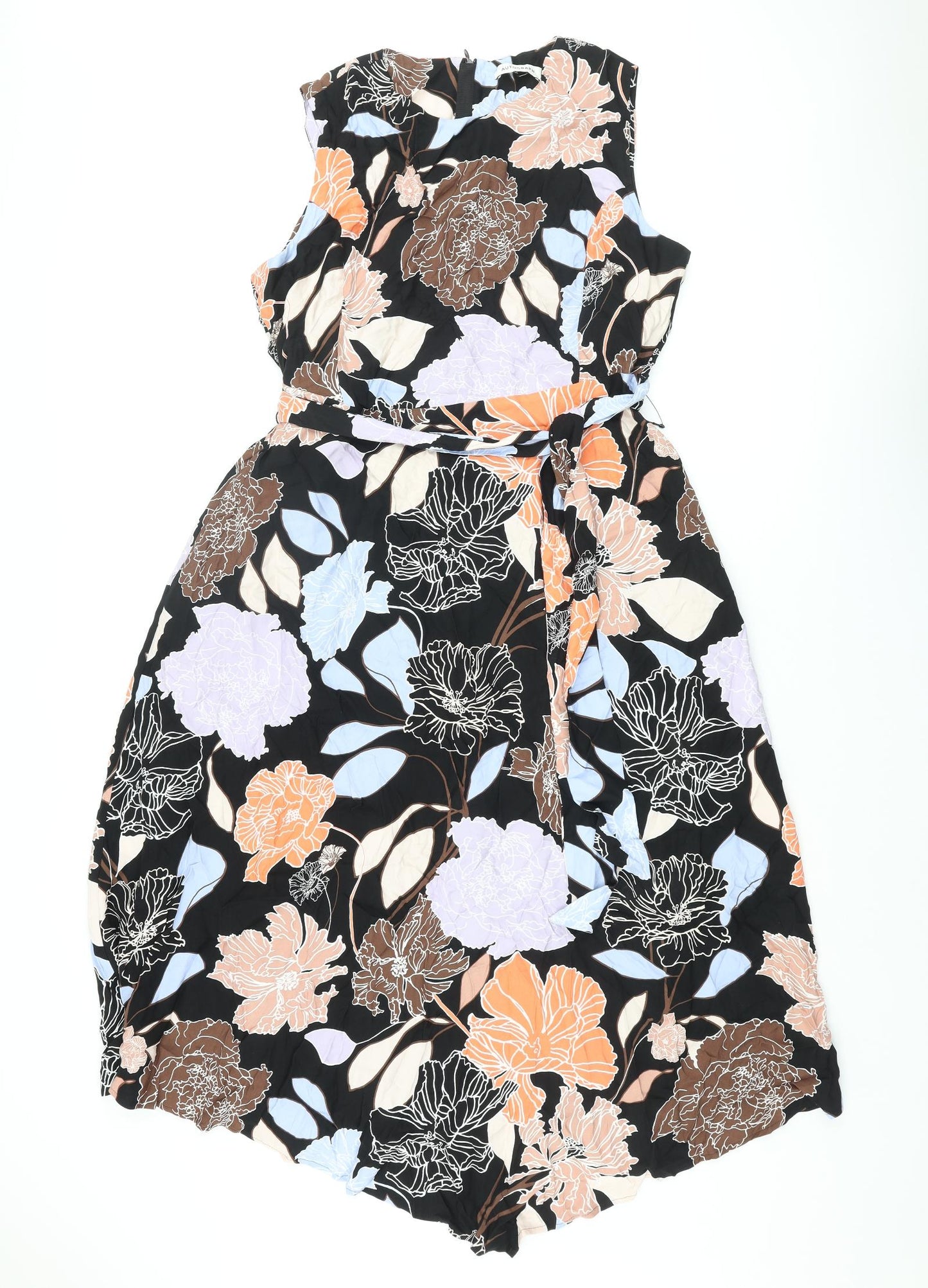 Autograph Womens Multicoloured Floral Viscose A-Line Size 16 Round Neck Zip - Belted