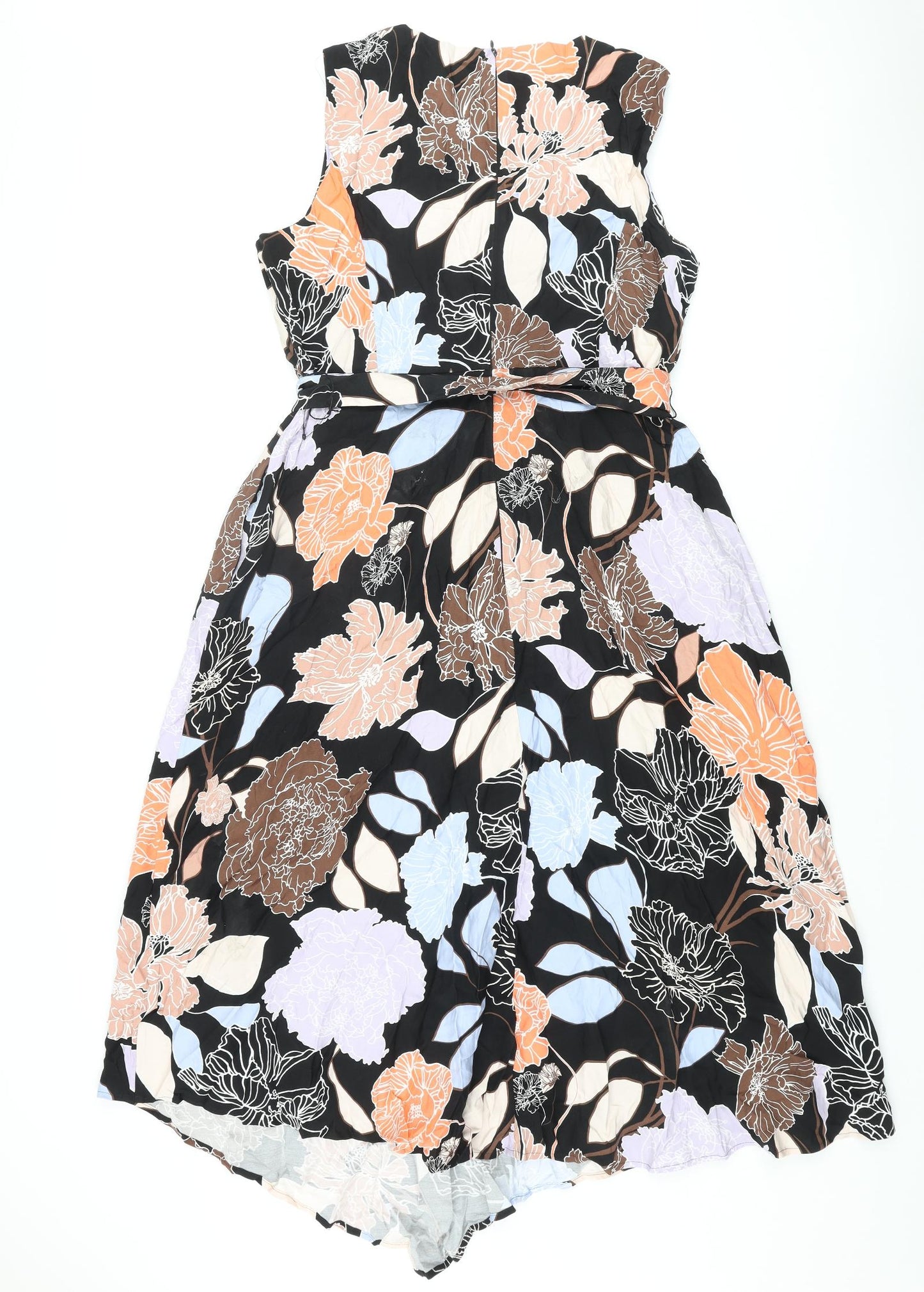 Autograph Womens Multicoloured Floral Viscose A-Line Size 16 Round Neck Zip - Belted