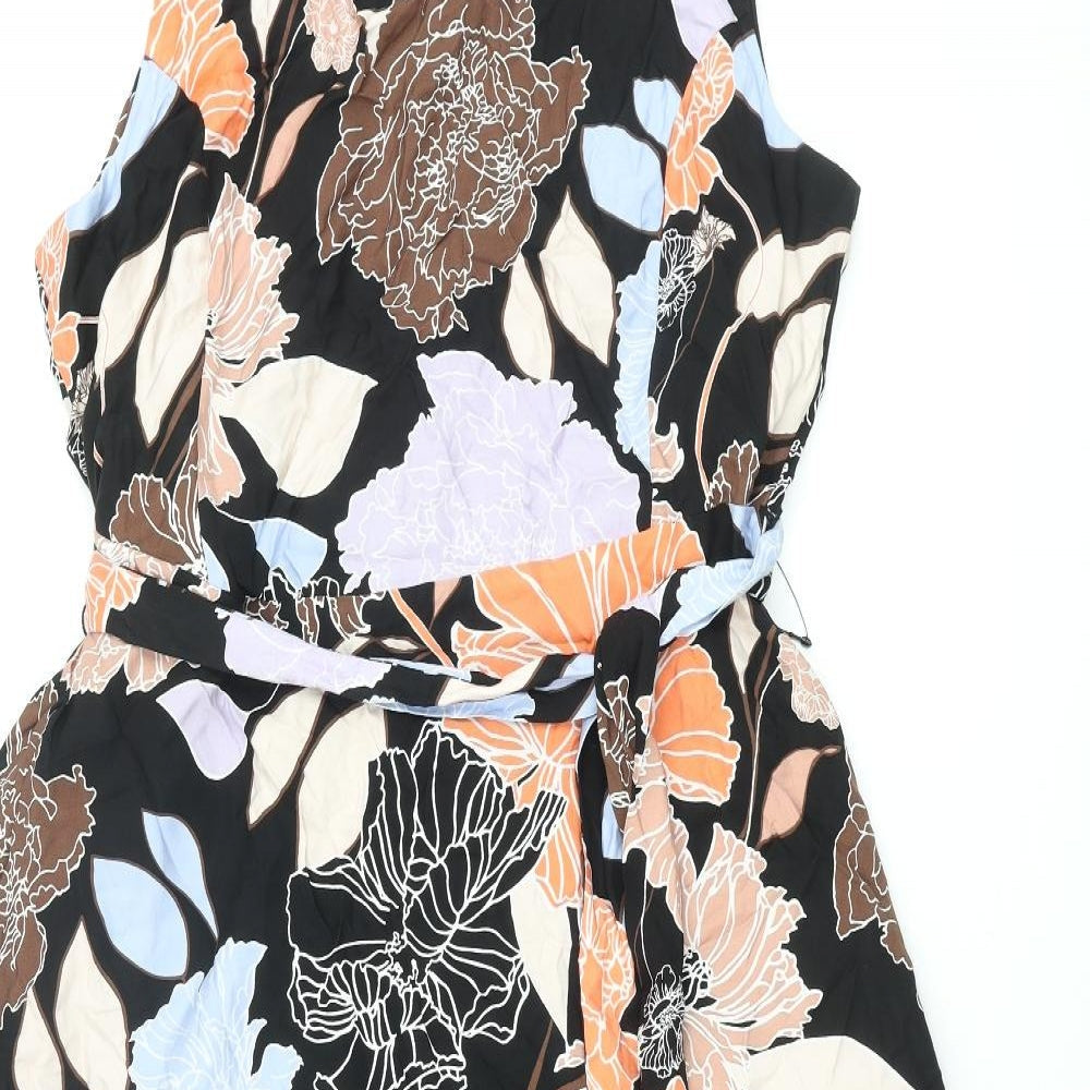 Autograph Womens Multicoloured Floral Viscose A-Line Size 16 Round Neck Zip - Belted