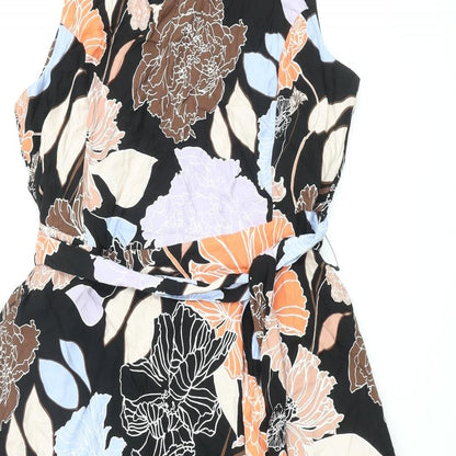 Autograph Womens Multicoloured Floral Viscose A-Line Size 16 Round Neck Zip - Belted