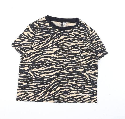Divided by H&M Womens Black Animal Print 100% Cotton Cropped T-Shirt Size S Round Neck - Tiger Print