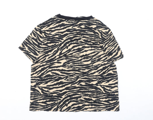 Divided by H&M Womens Black Animal Print 100% Cotton Cropped T-Shirt Size S Round Neck - Tiger Print