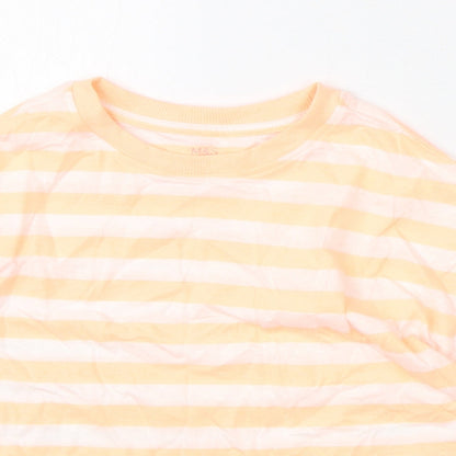 Marks and Spencer Girls Orange Striped Cotton Basic T-Shirt Size 7-8 Years Round Neck Pullover