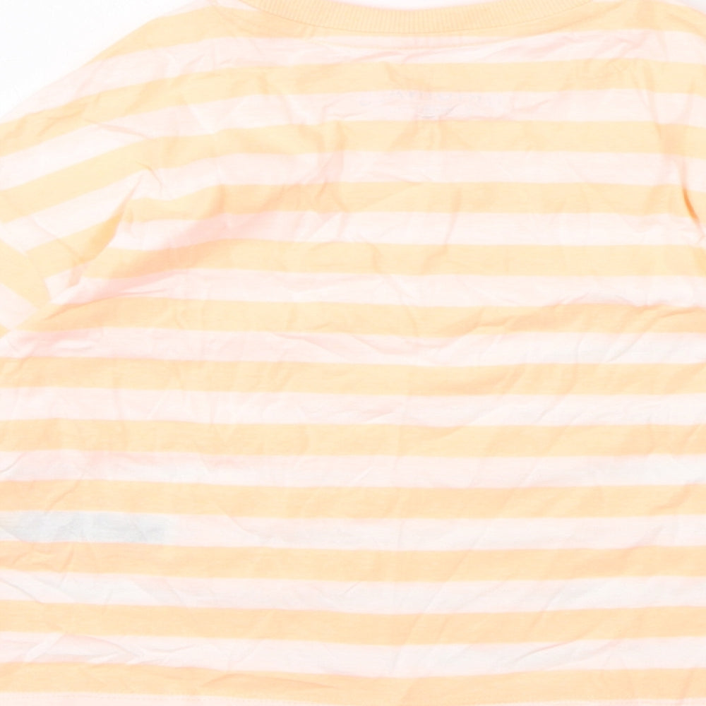 Marks and Spencer Girls Orange Striped Cotton Basic T-Shirt Size 7-8 Years Round Neck Pullover