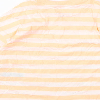 Marks and Spencer Girls Orange Striped Cotton Basic T-Shirt Size 7-8 Years Round Neck Pullover