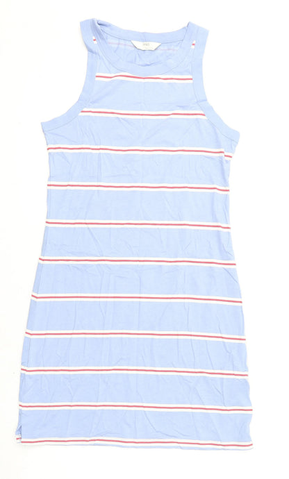 Marks and Spencer Womens Blue Striped Cotton Tank Dress Size S Round Neck Pullover